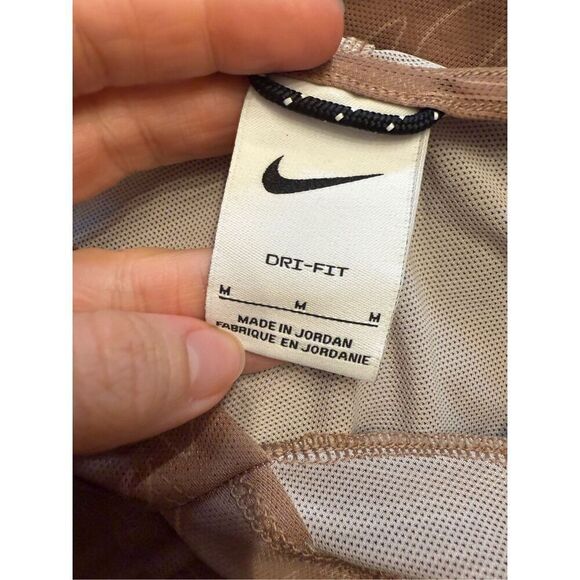 Nike Brown Tan White Pro Cover Up Mesh Sheer Pullover Hoodie Size Medium - Picture 7 of 8